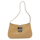 Salvatore Ferragamo Gancini Bag Patent leather Beige Silver Auth BA13361A-2