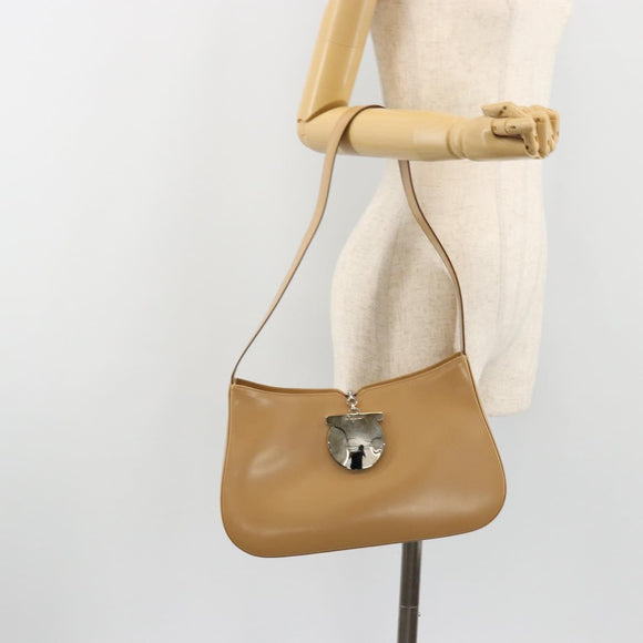 Salvatore Ferragamo Gancini Bag Patent leather Beige Silver Auth BA13361A