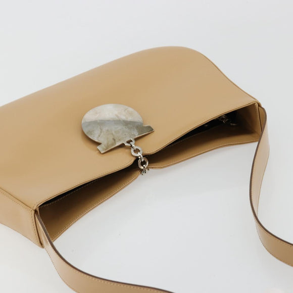 Salvatore Ferragamo Gancini Bag Patent leather Beige Silver Auth BA13361A