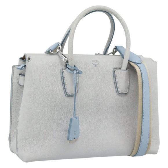 MCM Hand Bag Leather 2way Gray Silver Auth BA13363A