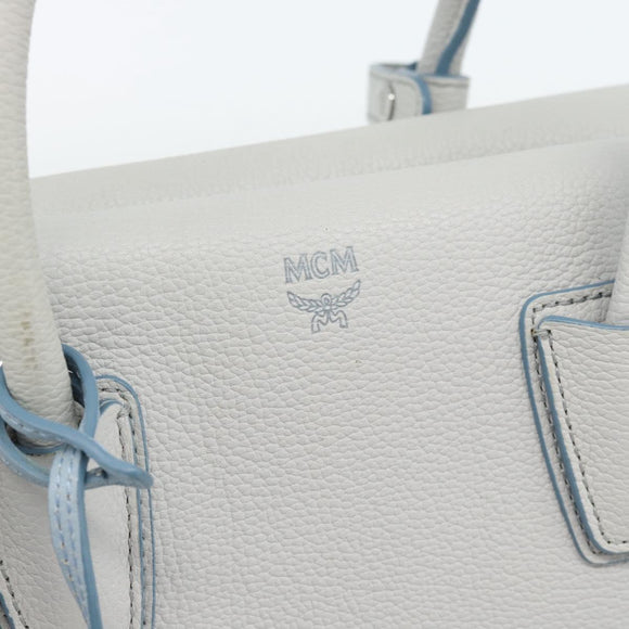 MCM Hand Bag Leather 2way Gray Silver Auth BA13363A