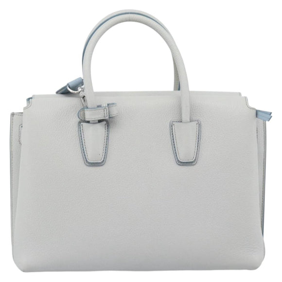 MCM Hand Bag Leather 2way Gray Silver Auth BA13363A