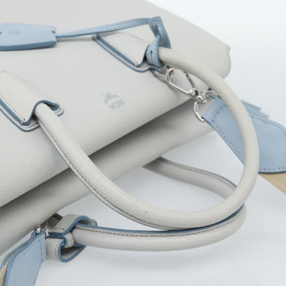 MCM Hand Bag Leather 2way Gray Silver Auth BA13363A