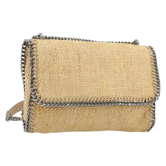 Stella MacCartney Chain Falabella Bag Raffia Beige Silver 512064 Auth BA13364A