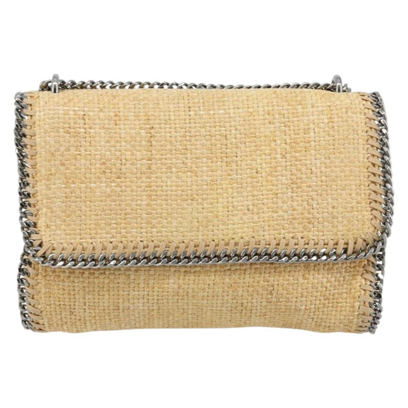 Stella MacCartney Chain Falabella Bag Raffia Beige Silver 512064 Auth BA13364A