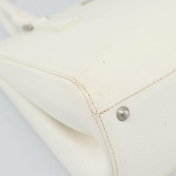 BURBERRY Hand Bag Leather White Silver Auth BA13365