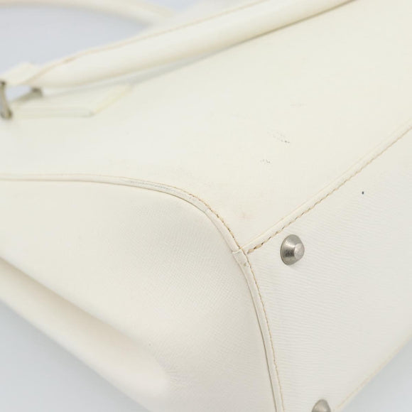 BURBERRY Hand Bag Leather White Silver Auth BA13365
