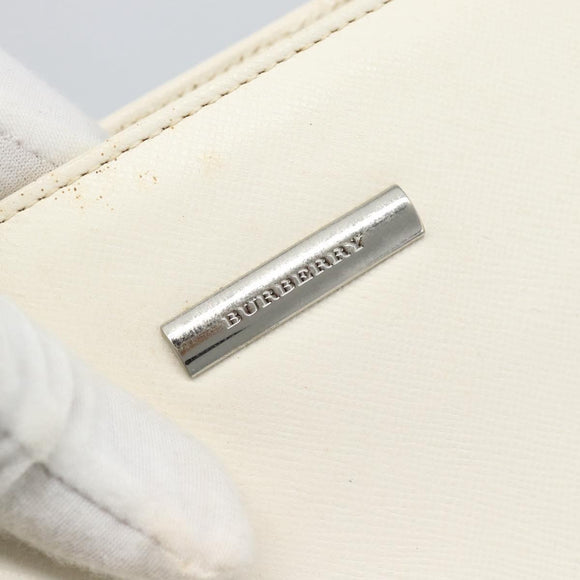 BURBERRY Hand Bag Leather White Silver Auth BA13365