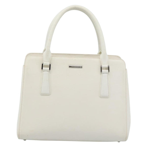 BURBERRY Hand Bag Leather White Silver Auth BA13365