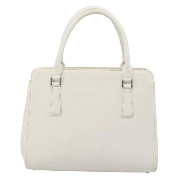 BURBERRY Hand Bag Leather White Silver Auth BA13365