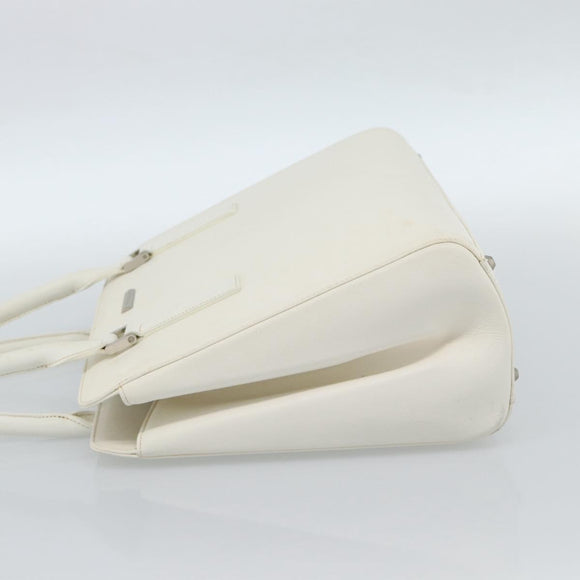 BURBERRY Hand Bag Leather White Silver Auth BA13365