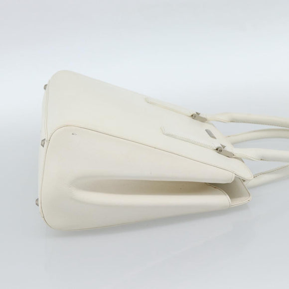 BURBERRY Hand Bag Leather White Silver Auth BA13365