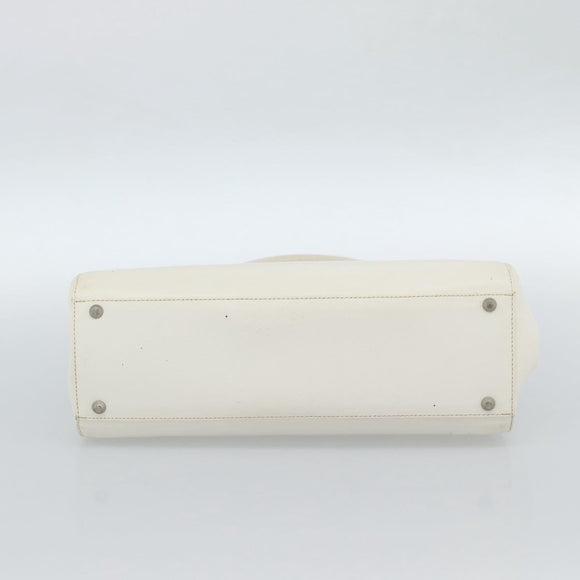 BURBERRY Hand Bag Leather White Silver Auth BA13365
