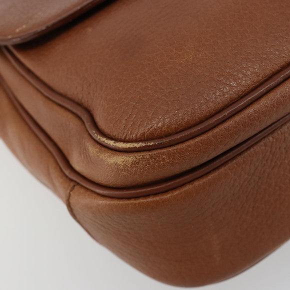 Burberrys Shoulder Bag Leather Brown Gold Auth BA13366