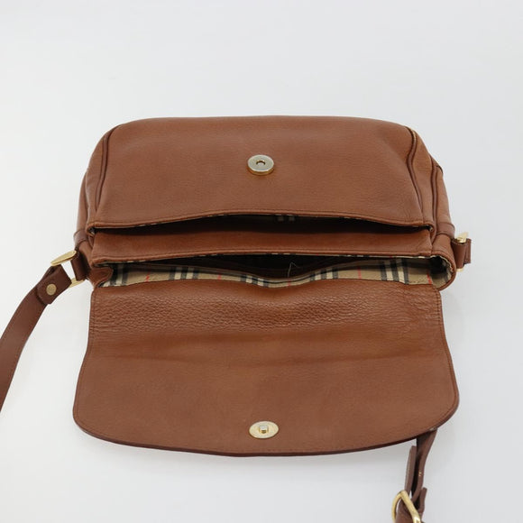Burberrys Shoulder Bag Leather Brown Gold Auth BA13366
