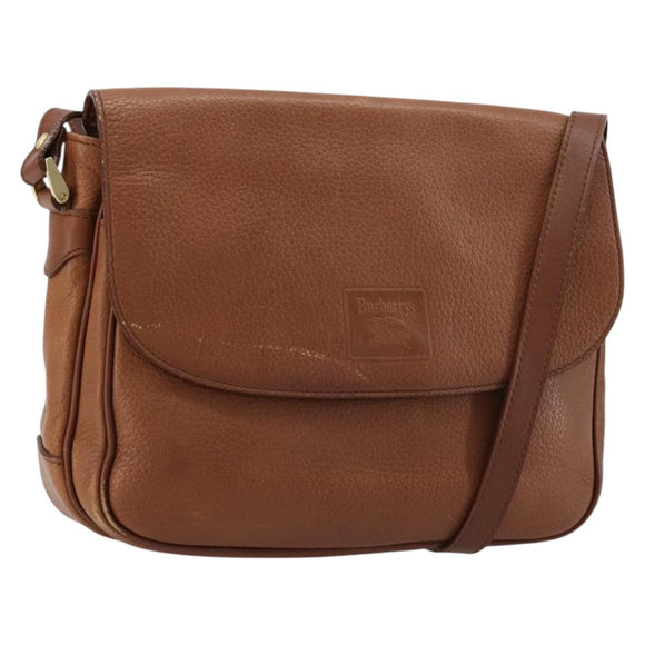 Burberrys Shoulder Bag Leather Brown Gold Auth BA13366