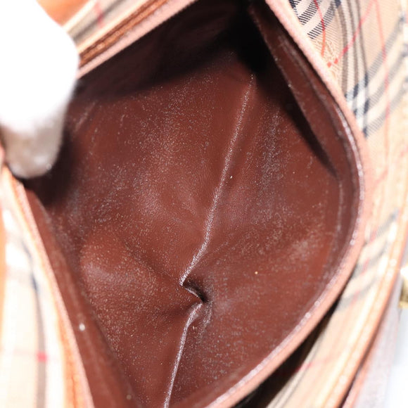 Burberrys Shoulder Bag Leather Brown Gold Auth BA13366