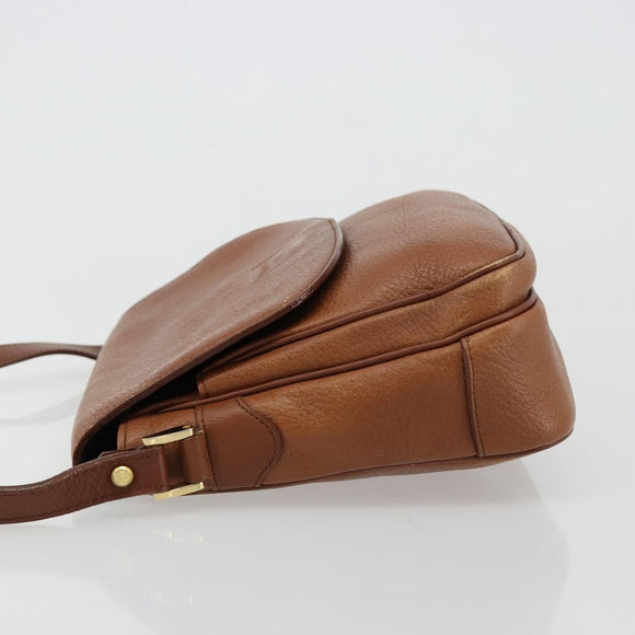 Burberrys Shoulder Bag Leather Brown Gold Auth BA13366