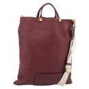 VALENTINO Tote Bag Leather 2way Bordeaux Gold Auth BA13367A-1