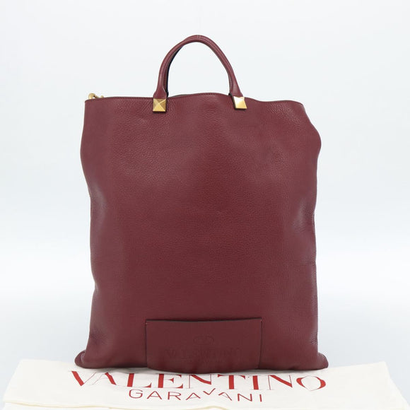 VALENTINO Tote Bag Leather 2way Bordeaux Gold Auth BA13367A