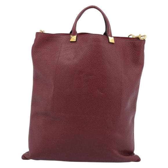 VALENTINO Tote Bag Leather 2way Bordeaux Gold Auth BA13367A