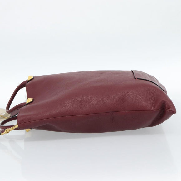 VALENTINO Tote Bag Leather 2way Bordeaux Gold Auth BA13367A