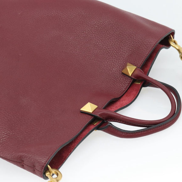 VALENTINO Tote Bag Leather 2way Bordeaux Gold Auth BA13367A