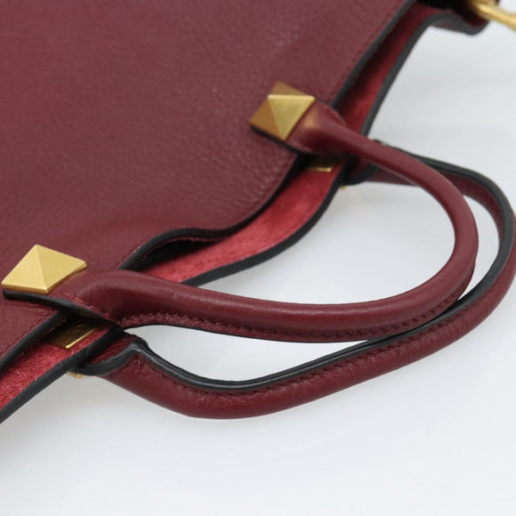 VALENTINO Tote Bag Leather 2way Bordeaux Gold Auth BA13367A