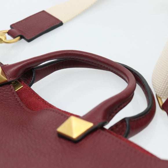 VALENTINO Tote Bag Leather 2way Bordeaux Gold Auth BA13367A