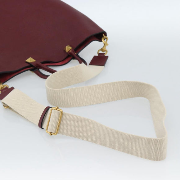 VALENTINO Tote Bag Leather 2way Bordeaux Gold Auth BA13367A
