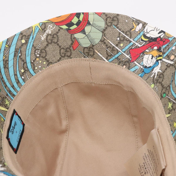 GUCCI GG Supreme Disney Donald Duck Hoed PVC M Beige Auth BA13368SM