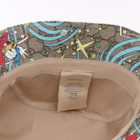 GUCCI GG Supreme Disney Donald Duck Hat PVC M Beige Auth BA13368SM