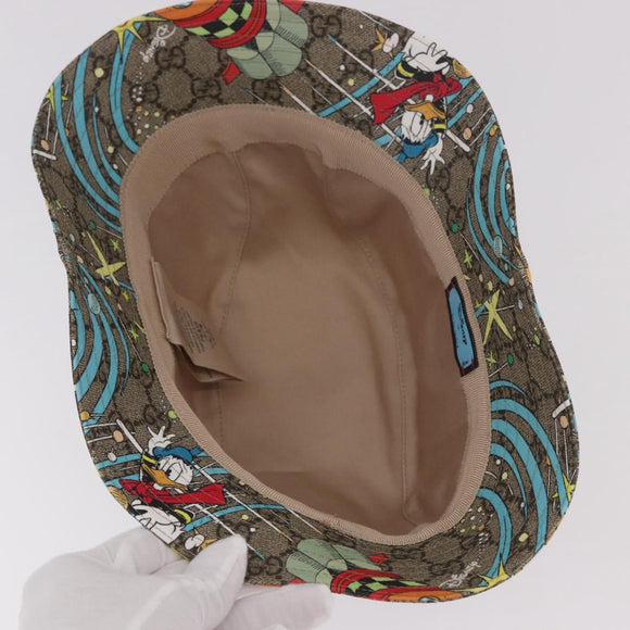 GUCCI GG Supreme Disney Donald Duck Hat PVC M Beige Auth BA13368SM