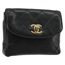 CHANEL Bicolore Waist bag Lamb Skin Black Gold CC Auth BA13369-1
