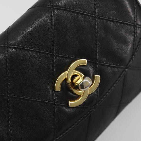 CHANEL Bicolore Waist bag Lamb Skin Black Gold CC Auth BA13369