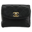CHANEL Bicolore Waist bag Lamb Skin Black Gold CC Auth BA13369-13