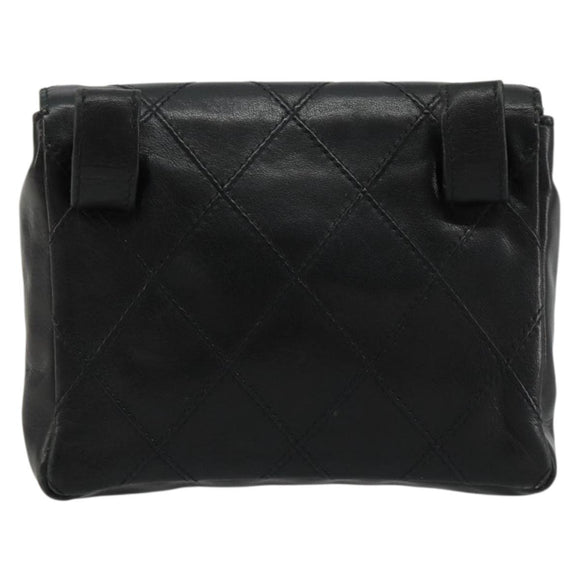 CHANEL Bicolore Waist bag Lamb Skin Black Gold CC Auth BA13369
