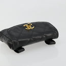 CHANEL Bicolore Waist bag Lamb Skin Black Gold CC Auth BA13369-5