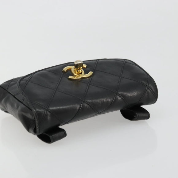 CHANEL Bicolore Waist bag Lamb Skin Black Gold CC Auth BA13369