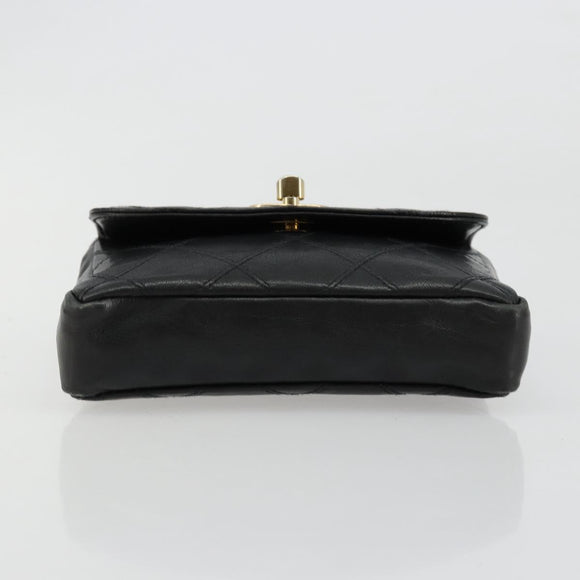 CHANEL Bicolore Waist bag Lamb Skin Black Gold CC Auth BA13369