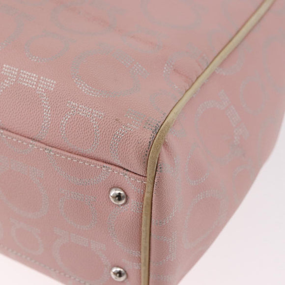 Salvatore Ferragamo Gancini Handtas Leer PVC Roze Zilver Orig. BA13376