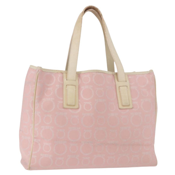 Salvatore Ferragamo Gancini Handtas Leer PVC Roze Zilver Orig. BA13376