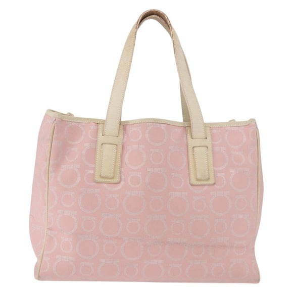 Salvatore Ferragamo Gancini Handtas Leer PVC Roze Zilver Orig. BA13376