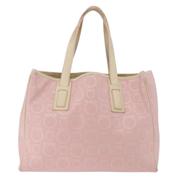 Salvatore Ferragamo Gancini Handtas Leer PVC Roze Zilver Orig. BA13376