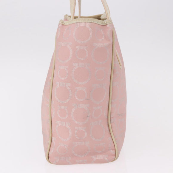 Salvatore Ferragamo Gancini Handtas Leer PVC Roze Zilver Orig. BA13376