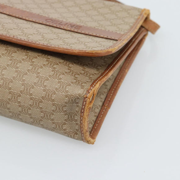 CELINE Macadam Canvas Schoudertas PVC Beige Goud Auth BA13377
