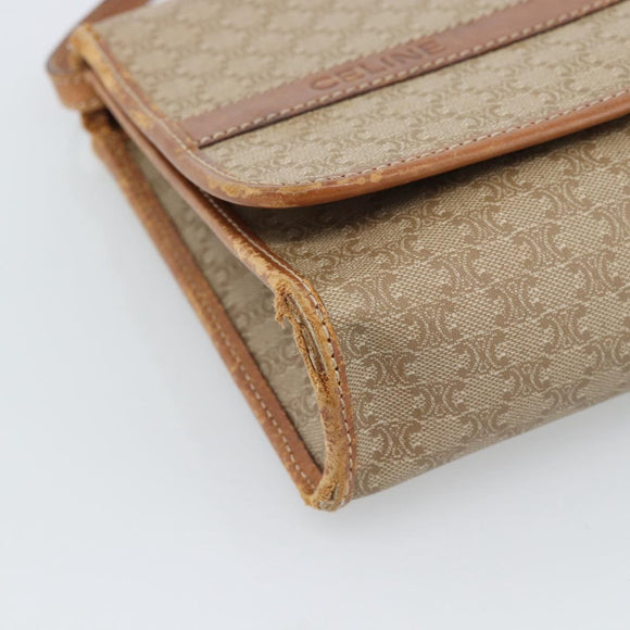 CELINE Macadam Canvas Schoudertas PVC Beige Goud Auth BA13377
