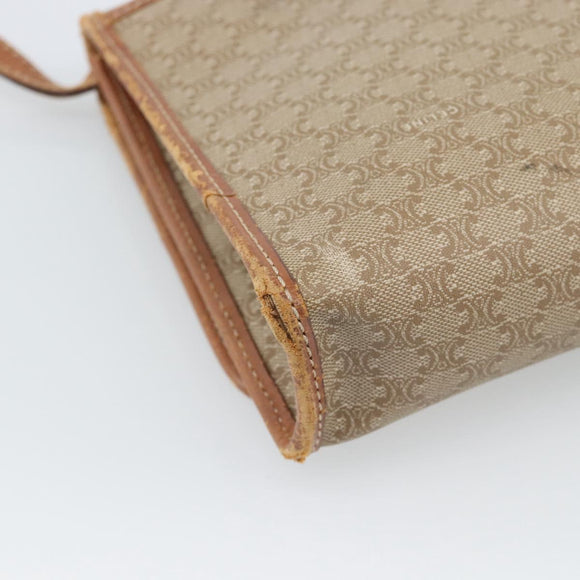 CELINE Macadam Canvas Schoudertas PVC Beige Goud Auth BA13377