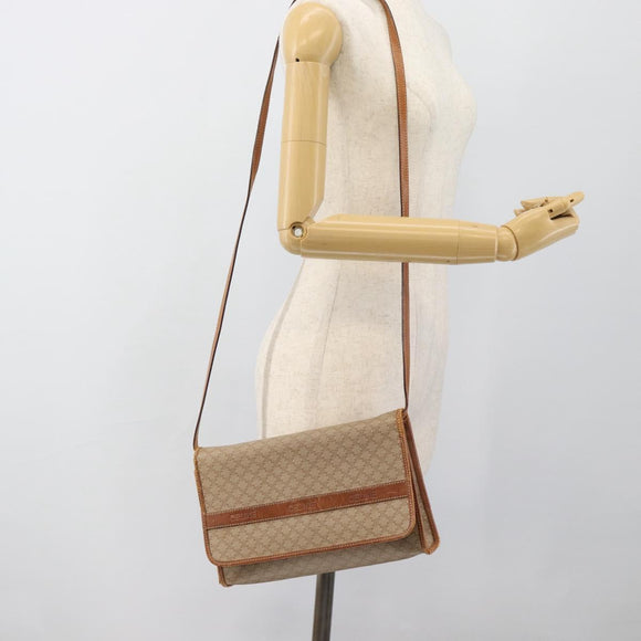 CELINE Macadam Canvas Schoudertas PVC Beige Goud Auth BA13377