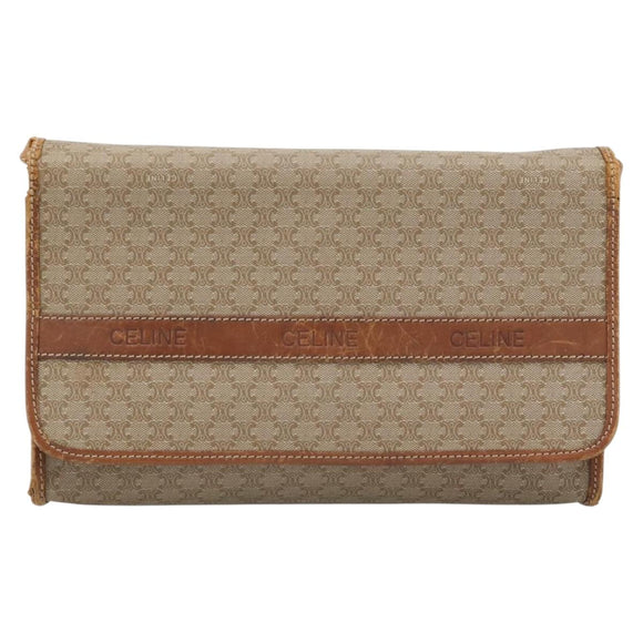 CELINE Macadam Canvas Schoudertas PVC Beige Goud Auth BA13377